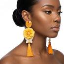 Yellow Oversized Flower Butterfly Tassel Earrings
