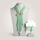 Marbled Green and Stone Bead Tassel Y Necklace