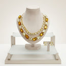 Yellow Emerald Cut Crystal 2 Row Necklace Set