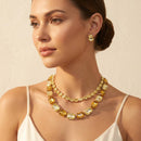 Yellow Emerald Cut Crystal 2 Row Necklace Set