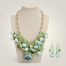 Green Floral Garden Fringe Statement Necklace