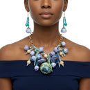 Turquoise Floral Garden Fringe Statement Necklace