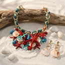 Red Coral and Starfish Bib Seaside Gold Necklace