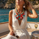 Red Coral and Starfish Bib Seaside Gold Necklace