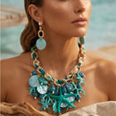 Turquoise Coral Starfish Bib Seaside Gold Necklace