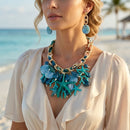 Turquoise Coral Starfish Bib Seaside Gold Necklace