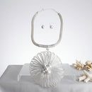 Silver Mesh Large Flower Wire Pendant Necklace