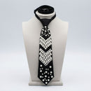 Chevron Pearl Studded Black Necktie Necklace