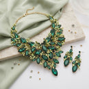 Green Glass Crystal Floral Large Bib Necklace Set