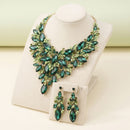 Green Glass Crystal Floral Large Bib Necklace Set