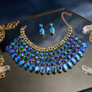 Blue Oval Glass Crystal 6 Row Formal Necklace Set