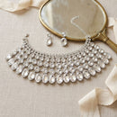 Silver Oval Glass Crystal 6 Row Formal Necklace