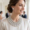 Silver Glass Halo Crystal 3 Row Collar Necklace