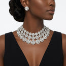 Silver Glass Halo Crystal 3 Row Collar Necklace