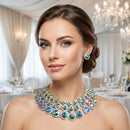 Green Glass Halo Crystal 3 Row Collar Necklace