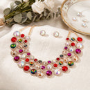 Multicolor Glass Halo Crystal 3 Row Collar Necklace