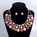 Multicolor Glass Halo Crystal 3 Row Collar Necklace