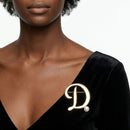 Gold Cursive D Initial Letter Pearl Brooch Pin