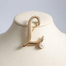 Gold Cursive L Initial Letter Pearl Brooch Pin