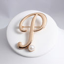 Gold Cursive P Initial Letter Pearl Brooch Pin