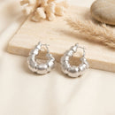 Chunky Silver Textured Segmented Hoop Earrings