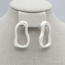 Stud Brushed Matte Silver Wavy Oval Earrings