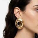 Stud Brushed Gold Hammered Domed Oval Earrings
