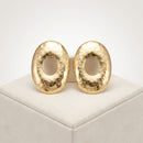 Stud Brushed Gold Hammered Domed Oval Earrings