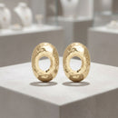 Stud Brushed Gold Hammered Domed Oval Earrings