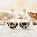Black Marbled Half Moon Gold Drop Earrings