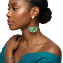 Green Marbled Half Moon Gold Drop Earrings