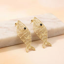 Gold Metal Disjointed Link Fish Drop Earrings