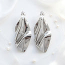 Silver Bent Metal Marquise Crystal Drop Earrings