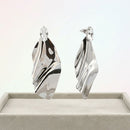 Silver Bent Metal Marquise Crystal Drop Earrings