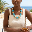 Turquoise Marbled & Fluted Gold Chunky Necklace