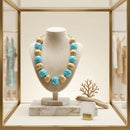 Turquoise Marbled & Fluted Gold Chunky Necklace