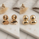 Gold Clip On Stacked Double Dome Chunky Earrings