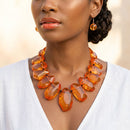 Toggle Chunky Orange Bead Cord Tribal Necklace