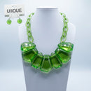 Semi Transparent Green Bead Link Collar Necklace