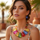 Semi Transparent Color Bead Link Collar Necklace