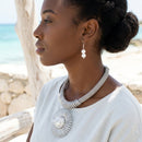 Silver Mesh Necklace with Spiral Sunburst Pendant