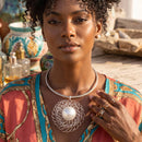 Silver Filigree Pearl Pendant Collar Necklace Set
