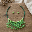 Green Cascading Leaves Beaded Cord Necklace