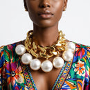 Ultra Chunky Gold Chain Necklace with Pearls