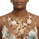 Shell and Starfish Bib Seaside Drop Gold Necklace