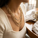Gold Mixed Chain Stone Butterfly 3 Layer Necklace