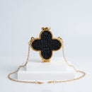 Mini Black Quatrefoil Sparkle Crossbody Compact