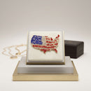 USA Map Gold Rhinestone Patriotic Brooch Pin