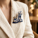 Blue White Silver High Heel Queen Brooch Pin
