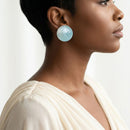 Aqua Pearlescent Domed Round Stud Earrings